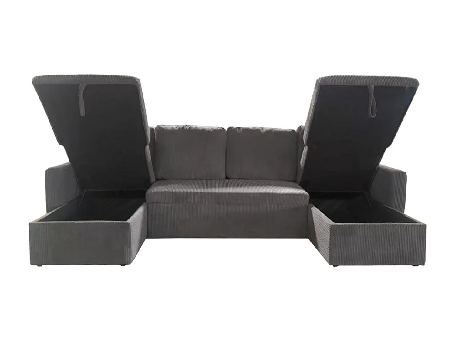 Canapé d'angle panoramique convertible clic-clac 4 places avec coffre en velours gris anthracite