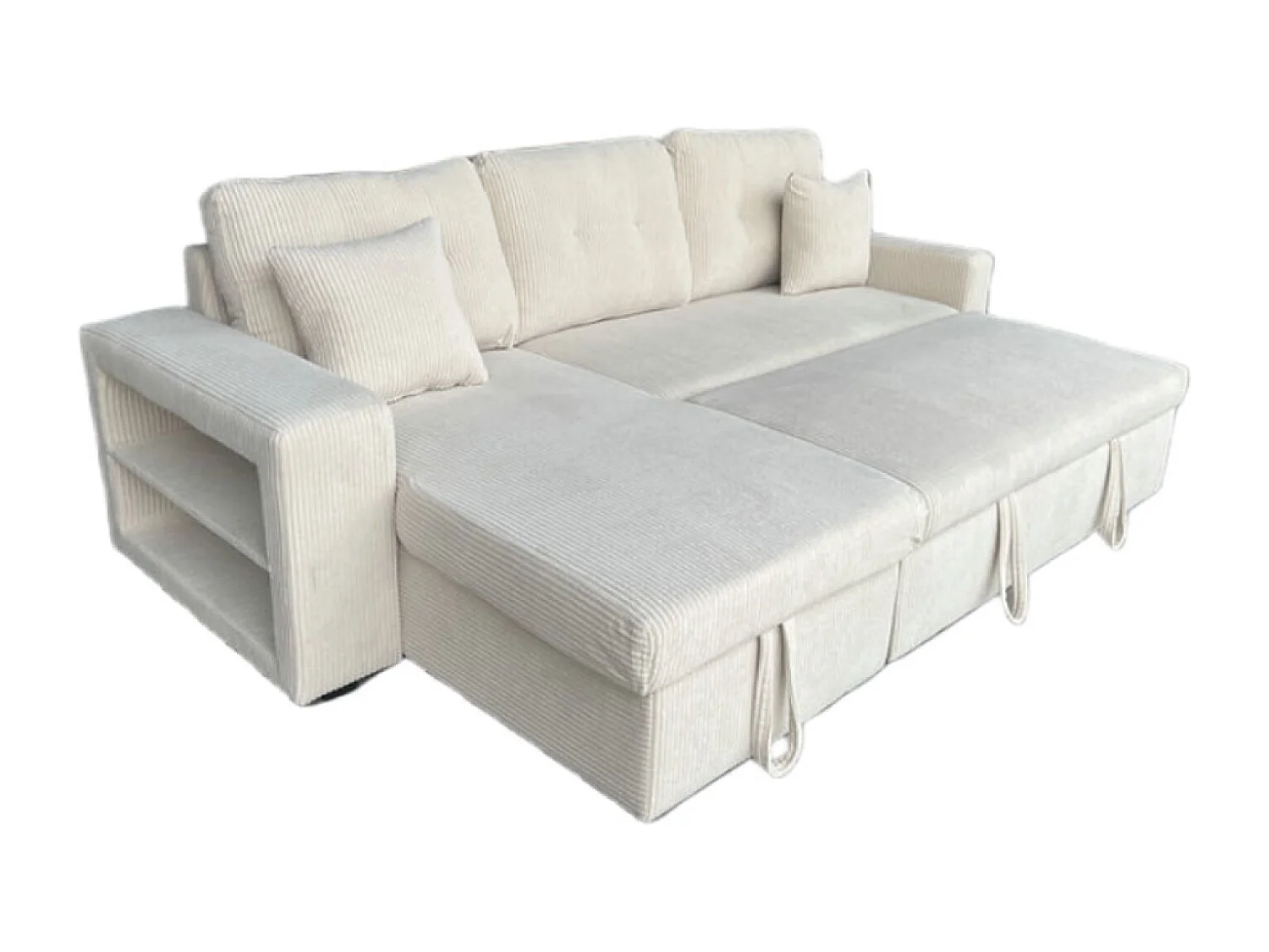 Canapé d'angle convertible 4 places avec coffre en velours côtelé beige GLASGOW