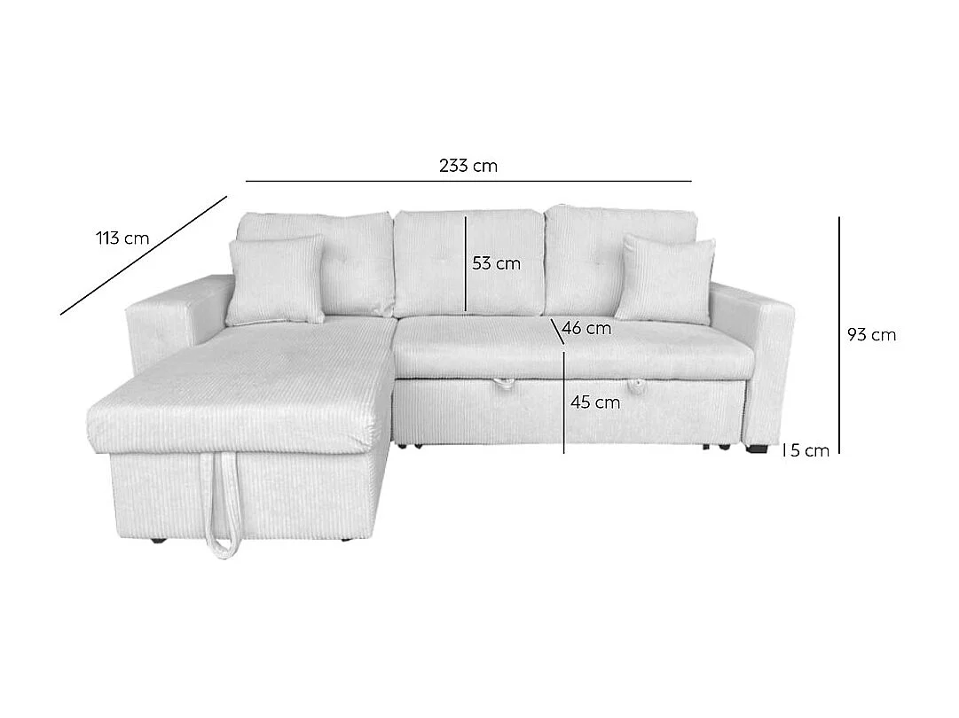 Canapé d'angle convertible 4 places avec coffre en velours côtelé beige GLASGOW