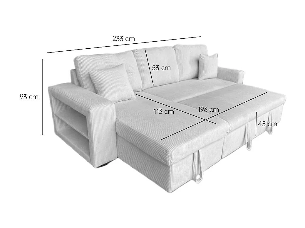 Canapé d'angle convertible 4 places avec coffre en velours côtelé beige GLASGOW