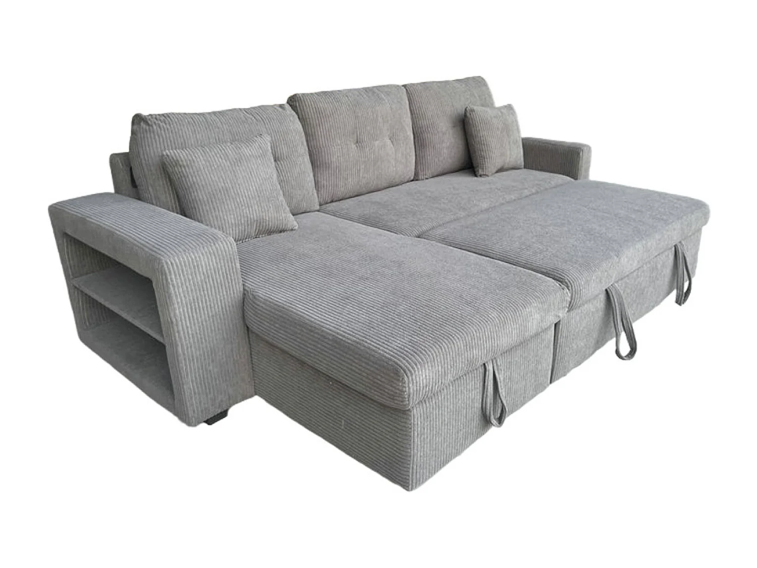 Canapé d'angle convertible 4 places avec coffre en velours côtelé gris GLASGOW