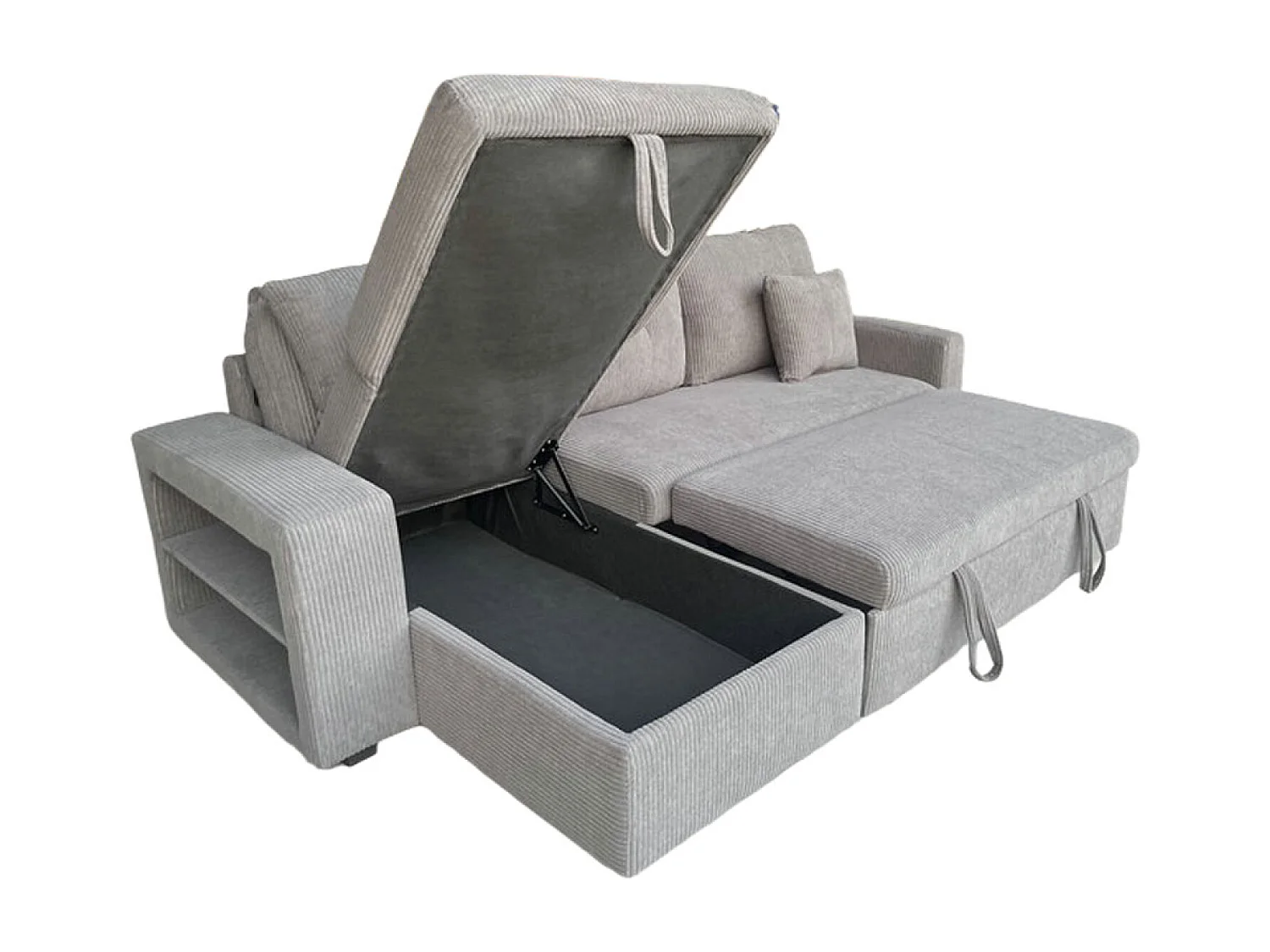 Canapé d'angle convertible 4 places avec coffre en velours côtelé gris GLASGOW