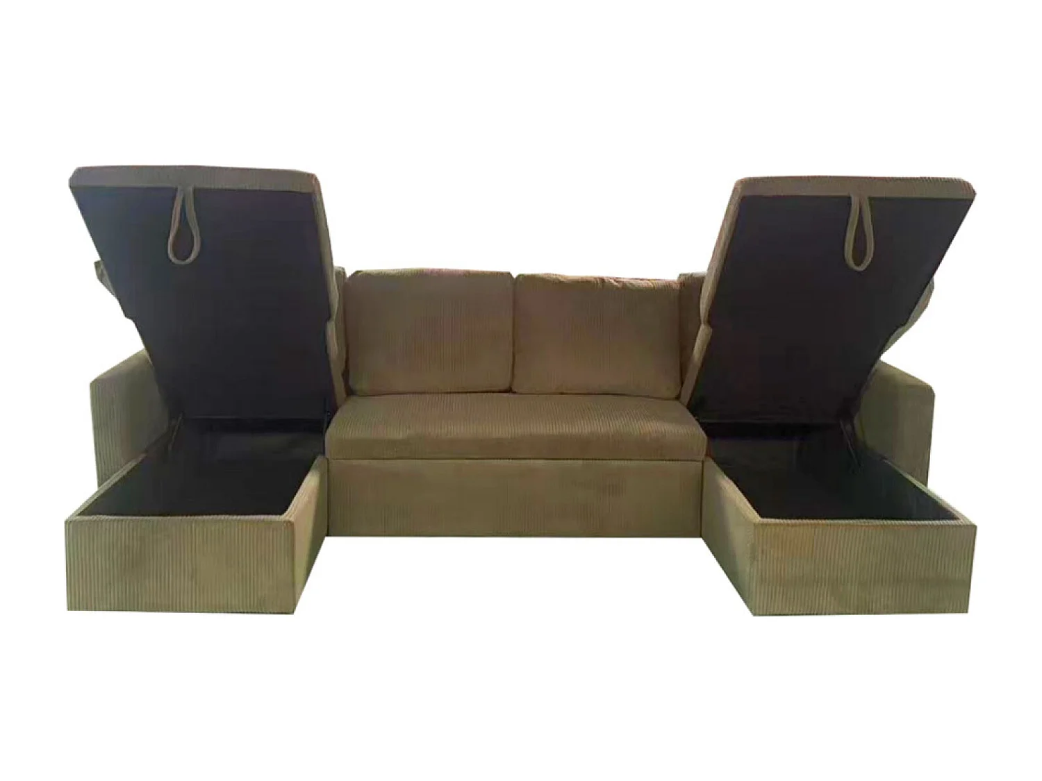 Canapé panoramique convertible avec coffres 4 places en velours côtelé vert MAHÉ