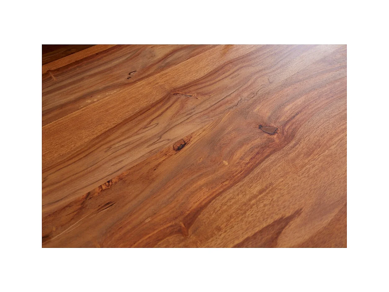 Table LODEN 140 cm – Plateau en bois massif de sheesham verni – Pieds en U en métal noir