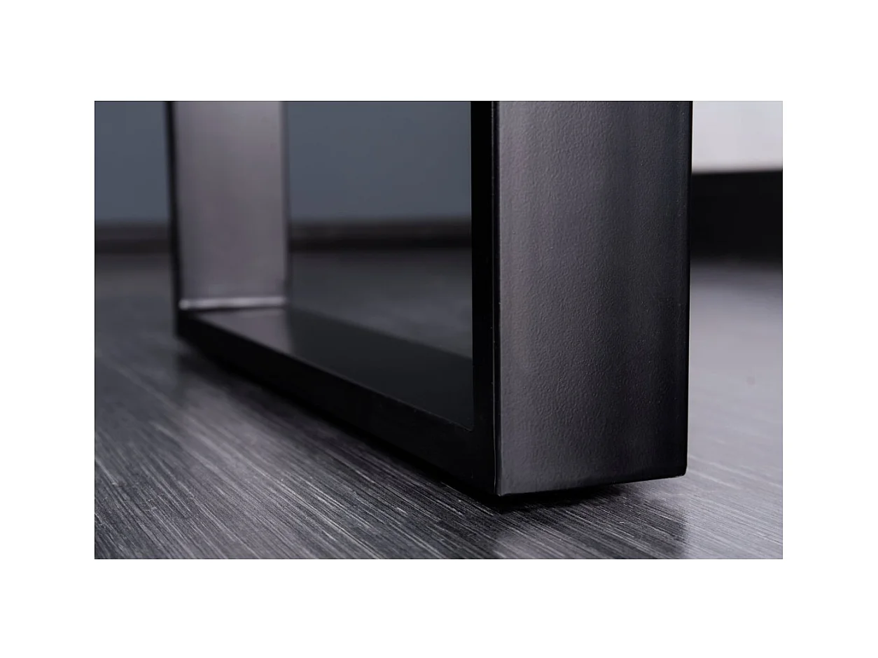 Table LODEN 140 cm – Plateau en bois massif de sheesham verni – Pieds en U en métal noir