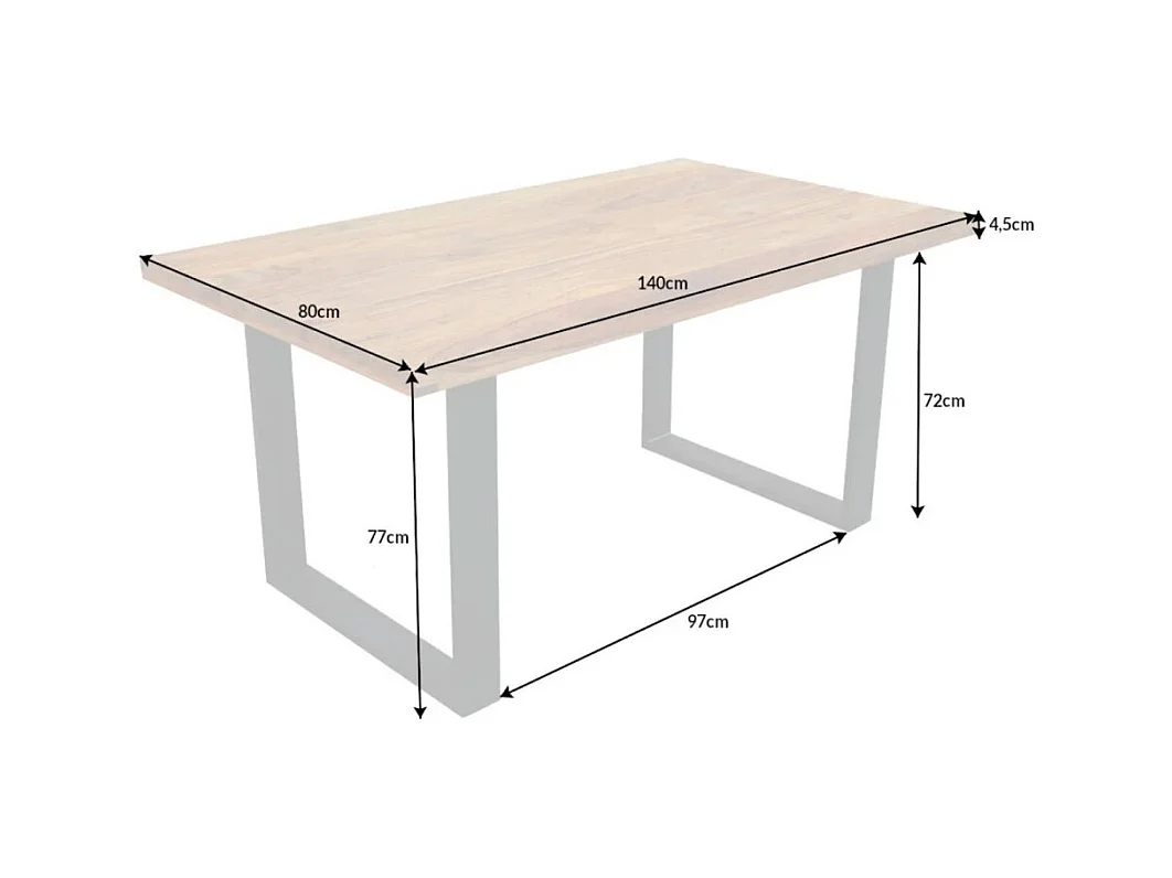 Table LODEN 140 cm – Plateau en bois massif de sheesham verni – Pieds en U en métal noir