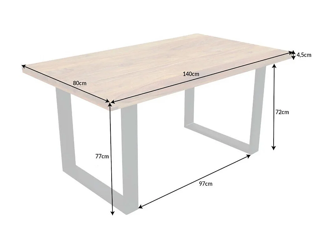 Table LODEN 140 cm – Plateau en bois massif de sheesham verni – Pieds en U en métal noir
