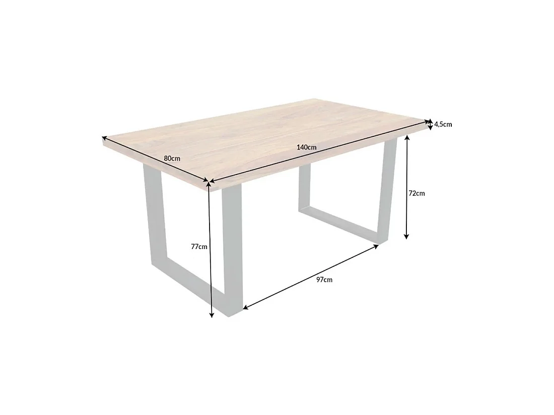 LODEN 140 cm – Tischplatte aus massivem lackiertem Sheeshamholz – U-förmige Beine aus schwarzem Metall