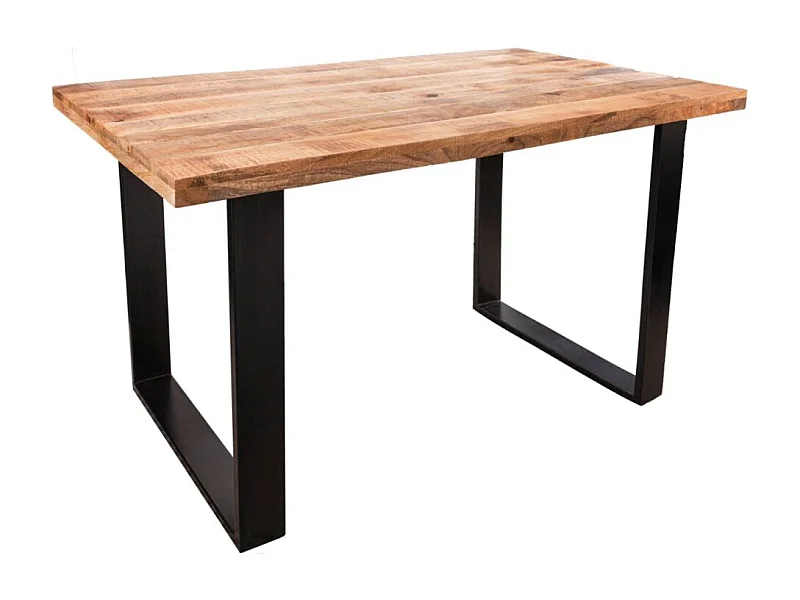 Table LODEN 120 cm – Plateau en bois massif de manguier verni – Pieds en U en métal noir