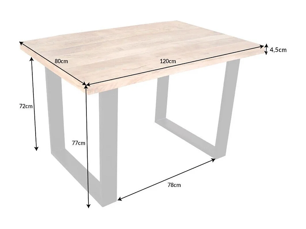 Table LODEN 120 cm – Plateau en bois massif de manguier verni – Pieds en U en métal noir