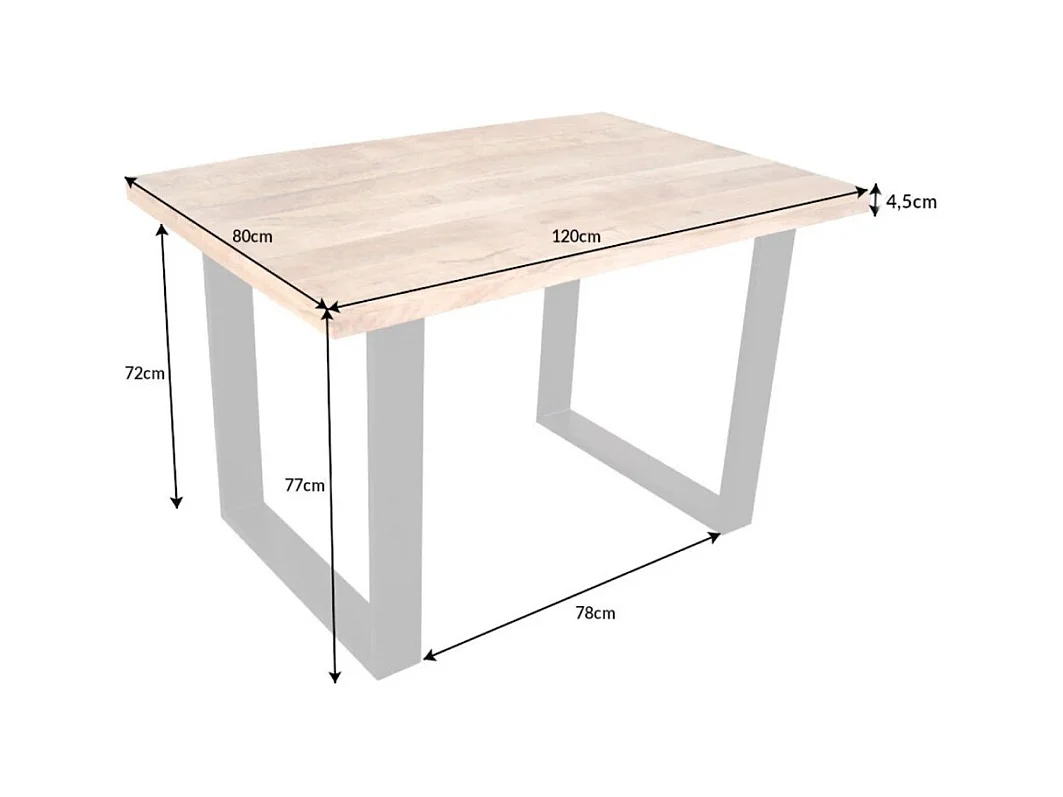 Table LODEN 120 cm – Plateau en bois massif de manguier verni – Pieds en U en métal noir