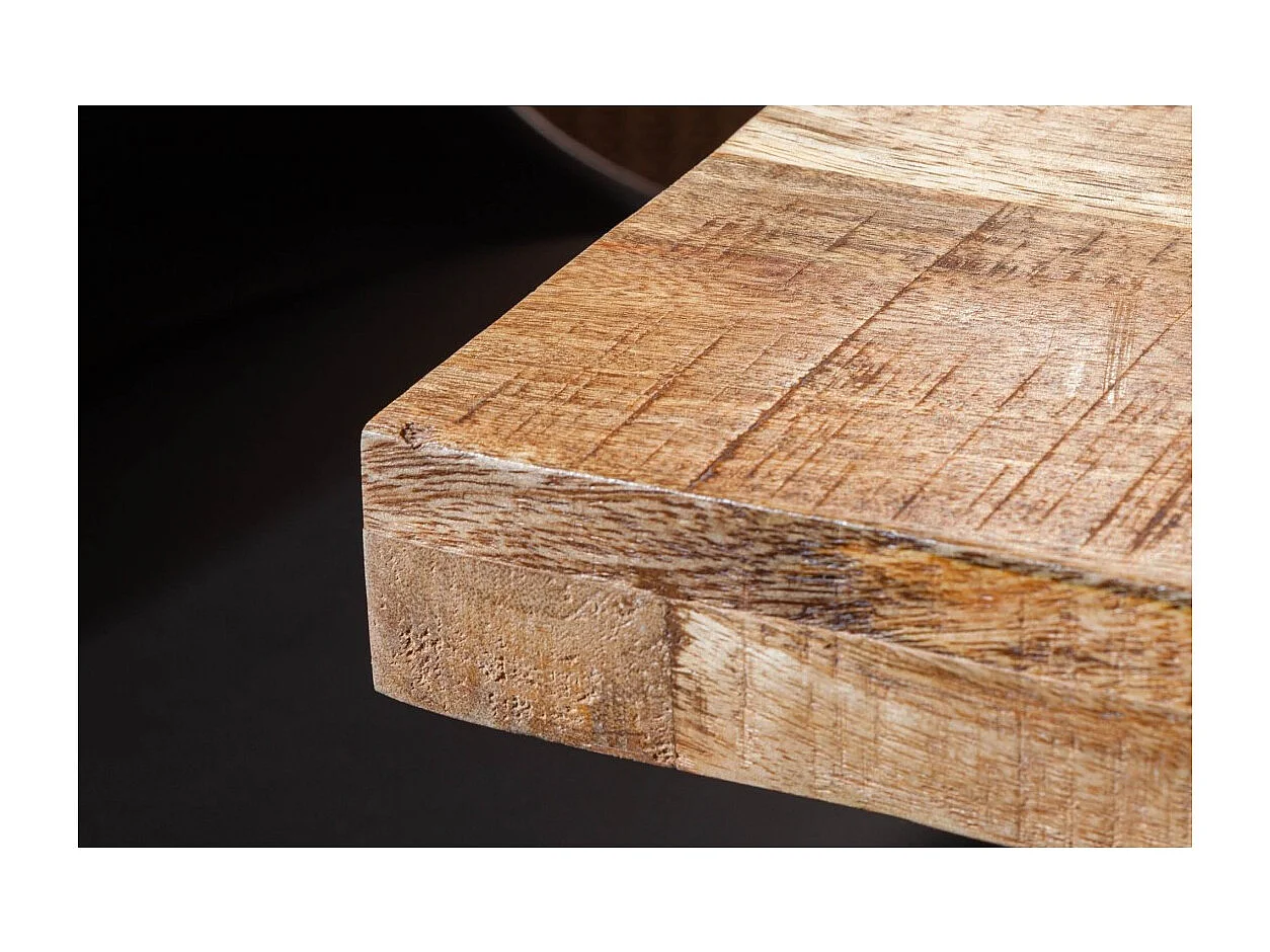 Table LODEN 120 cm – Plateau en bois massif de manguier verni – Pieds en U en métal noir