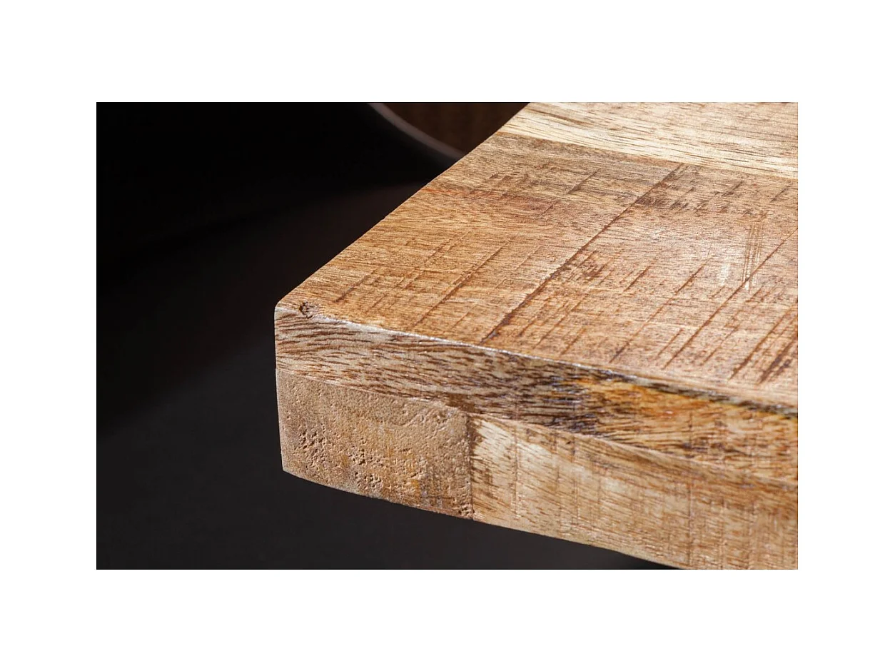 Table de salle à manger LODEN 140 cm – Plateau en bois massif de manguier verni – Pieds en U en métal noir