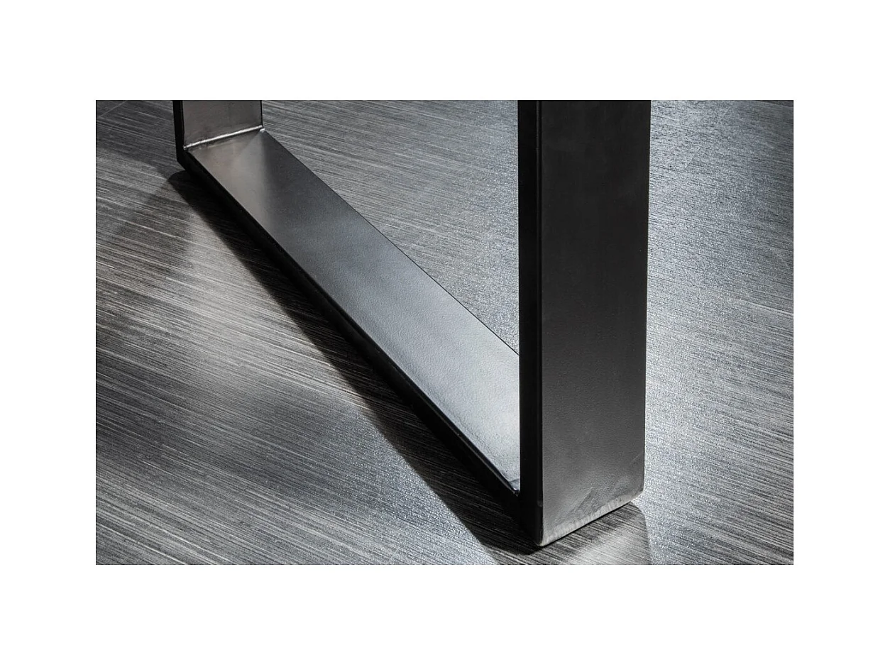 Table de salle à manger LODEN 140 cm – Plateau en bois massif de manguier verni – Pieds en U en métal noir