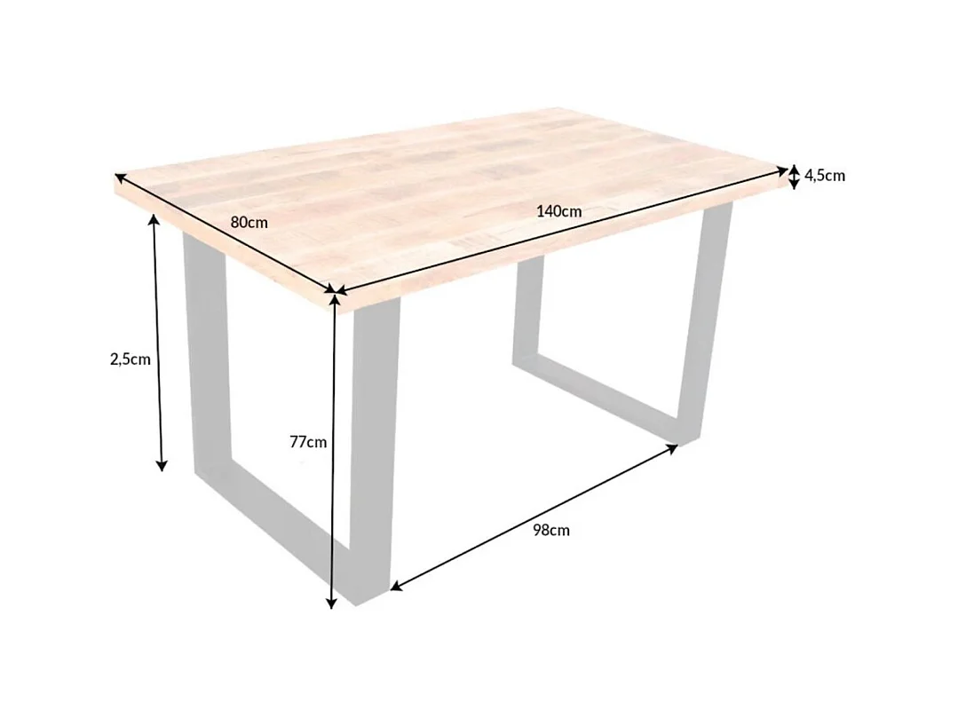 Table de salle à manger LODEN 140 cm – Plateau en bois massif de manguier verni – Pieds en U en métal noir
