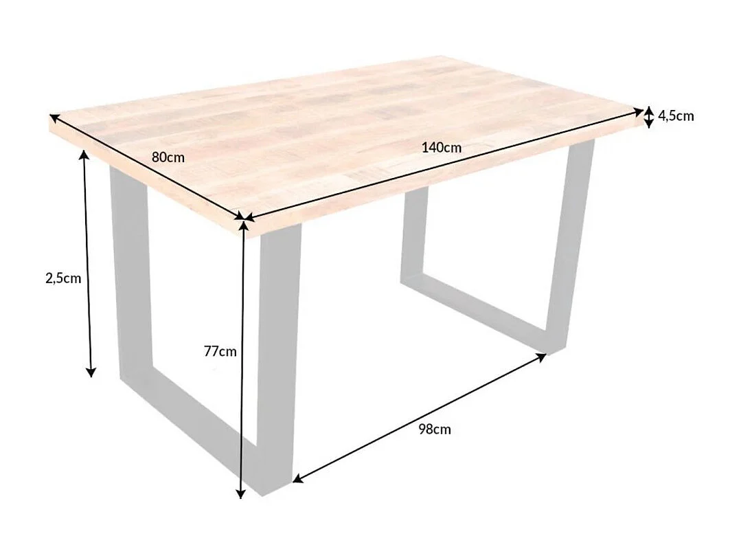 Table de salle à manger LODEN 140 cm – Plateau en bois massif de manguier verni – Pieds en U en métal noir