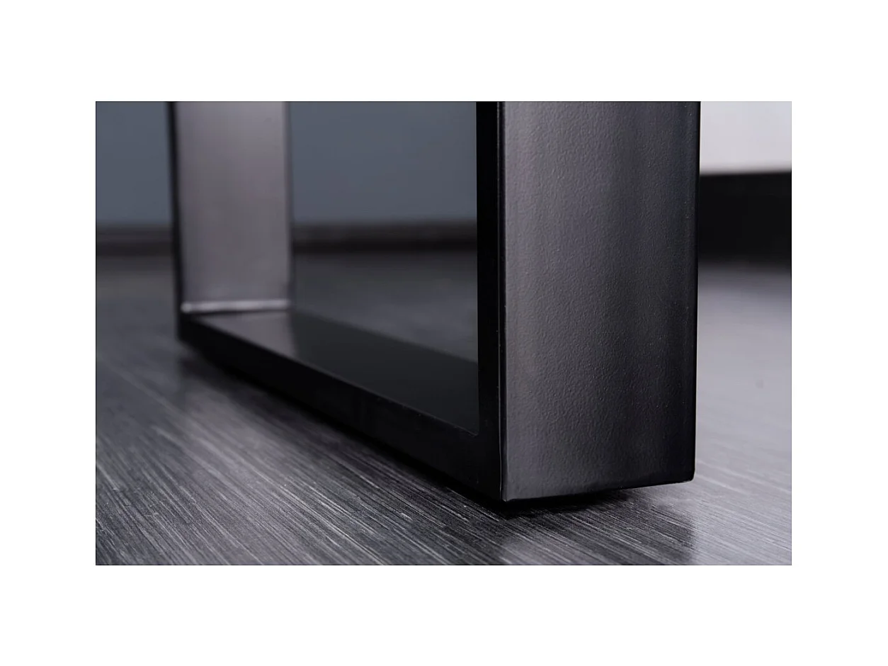 Table de salle à manger LODEN 200 cm – Plateau en bois massif de sheesham verni – Pieds en U en métal noir