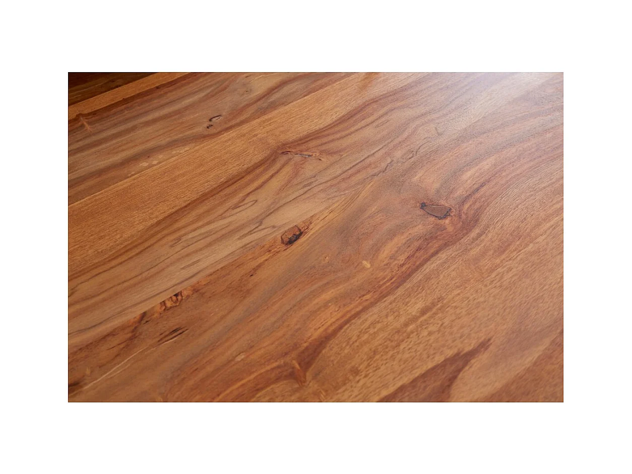 Table de salle à manger LODEN 200 cm – Plateau en bois massif de sheesham verni – Pieds en U en métal noir