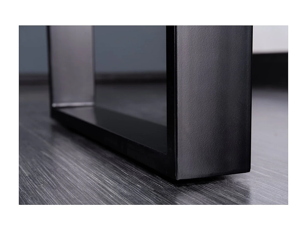 Table de salle à manger LODEN 200 cm – Plateau en bois massif de sheesham verni – Pieds en U en métal noir