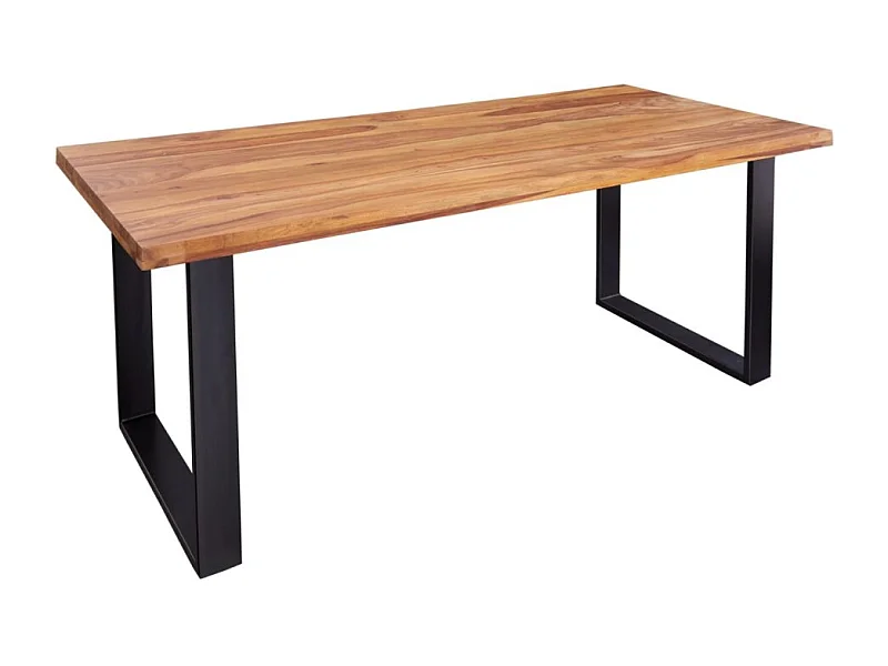 Table de salle à manger LODEN 200 cm – Plateau en bois massif de sheesham verni – Pieds en U en métal noir
