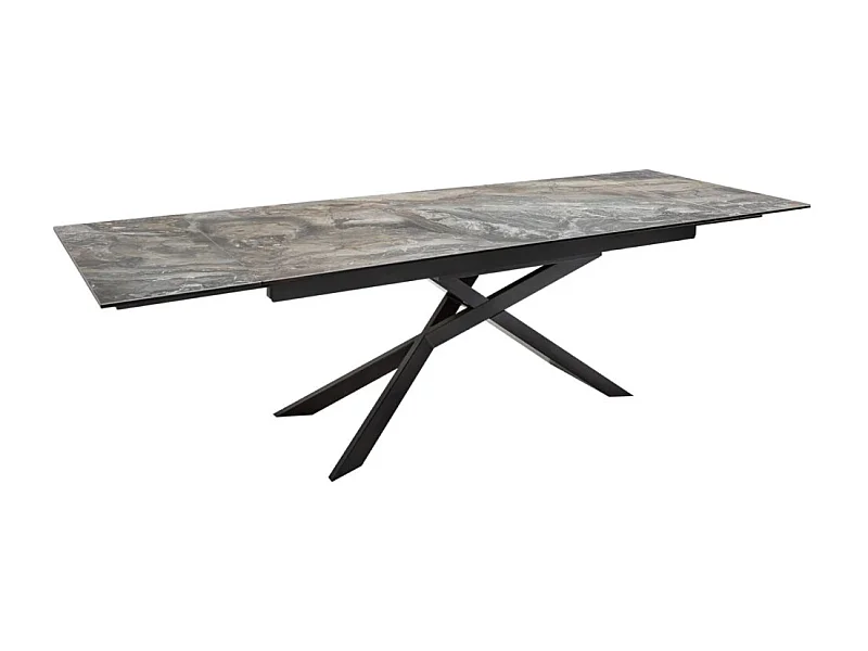 Table de salle à manger STELIX 180–220–260 cm – Plateau en céramique effet marbre et verre trempé