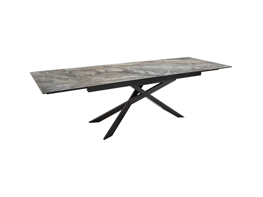 Table de salle à manger STELIX 180–220–260 cm – Plateau en céramique effet marbre et verre trempé