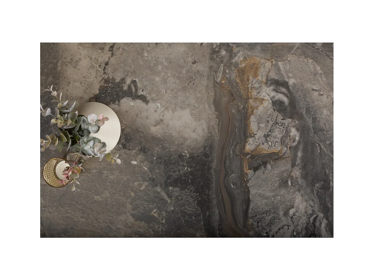 Table de salle à manger STELIX 180–220–260 cm – Plateau en céramique effet marbre et verre trempé