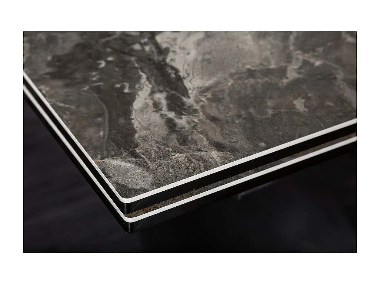 Table de salle à manger STELIX 180–220–260 cm – Plateau en céramique effet marbre et verre trempé