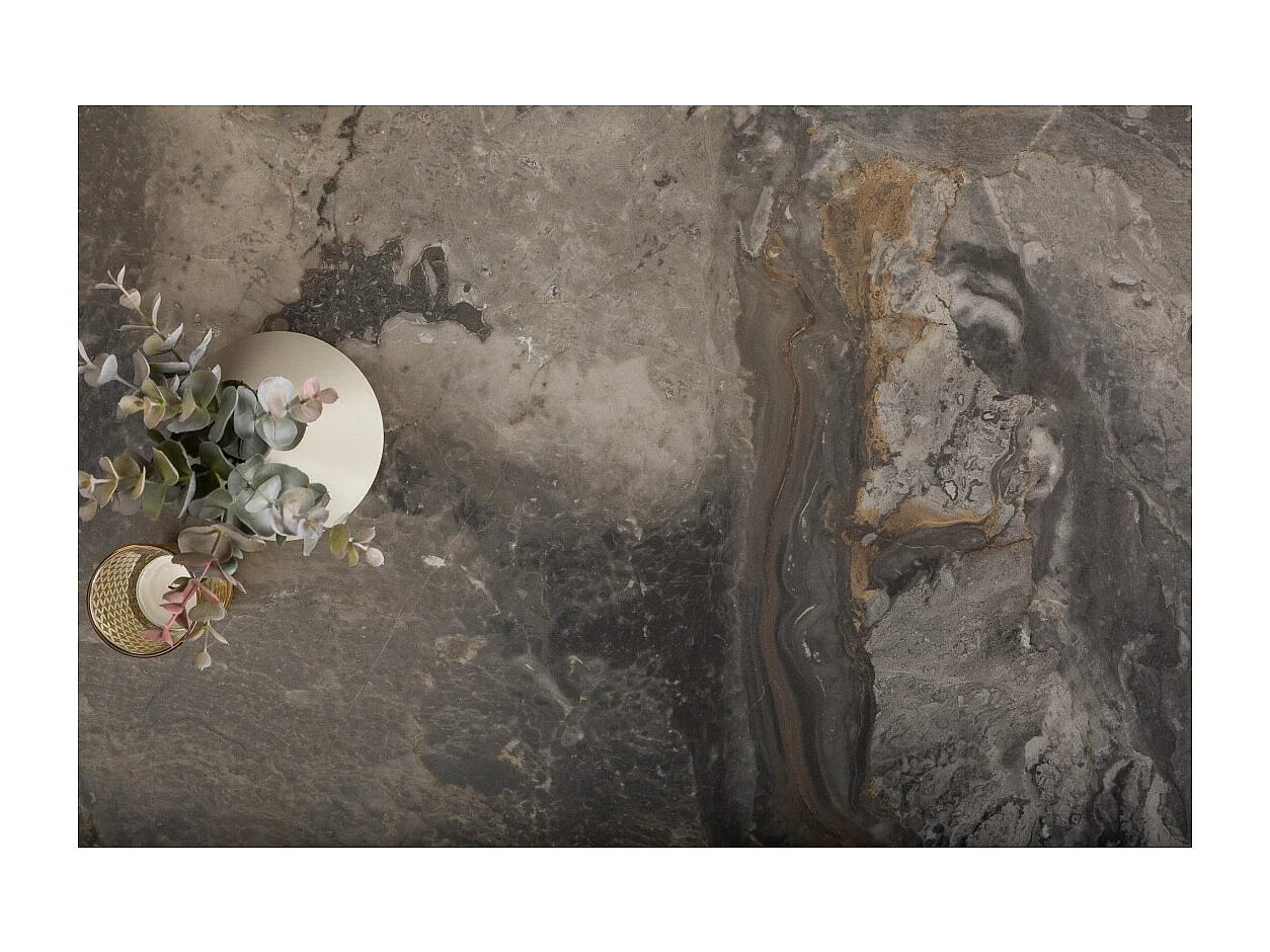 Table de salle à manger STELIX 180–220–260 cm – Plateau en céramique effet marbre et verre trempé