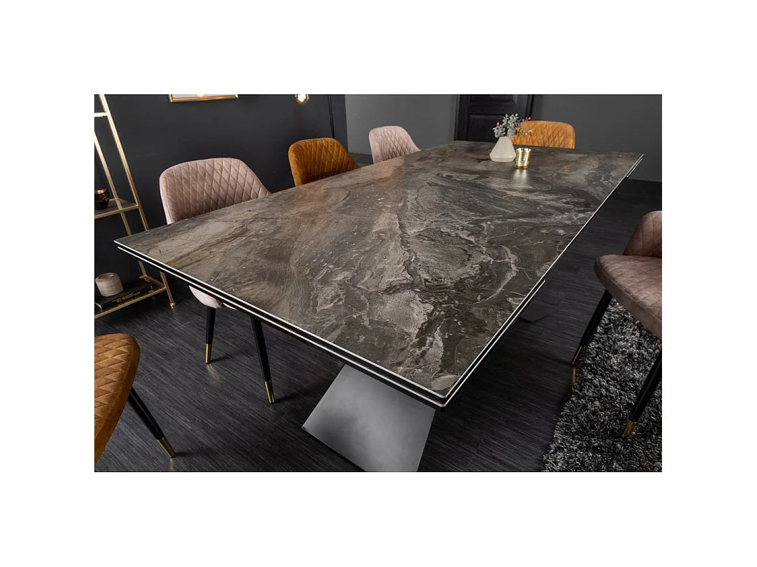 Mesa de comedor STELIX 180–220–260 cm – Tablero de cerámica efecto mármol y vidrio templado