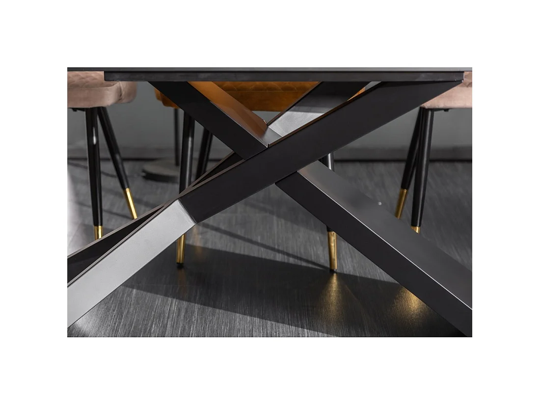 Mesa de comedor STELIX 180–220–260 cm – Tablero de cerámica efecto mármol y vidrio templado