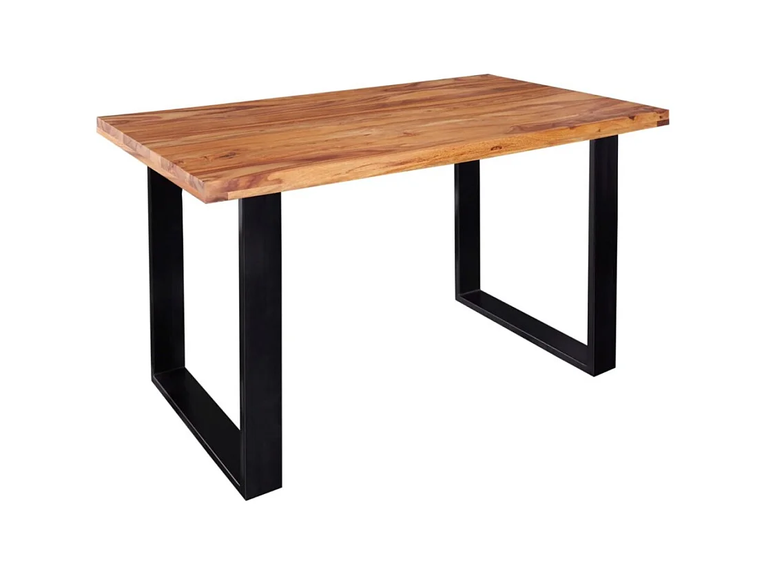 Table de salle à manger LODEN 120 cm – Plateau en bois massif de sheesham verni – Pieds en U en métal noir