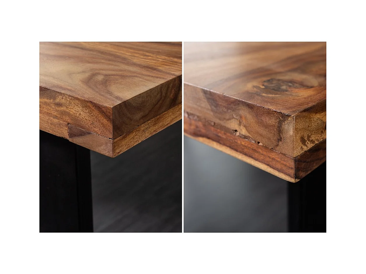Table de salle à manger LODEN 120 cm – Plateau en bois massif de sheesham verni – Pieds en U en métal noir