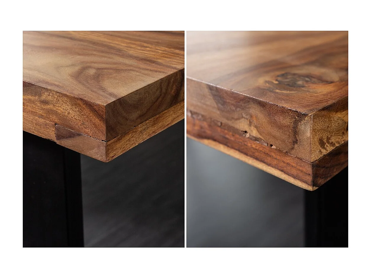 Table de salle à manger LODEN 120 cm – Plateau en bois massif de sheesham verni – Pieds en U en métal noir