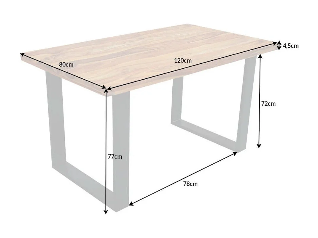 Table de salle à manger LODEN 120 cm – Plateau en bois massif de sheesham verni – Pieds en U en métal noir