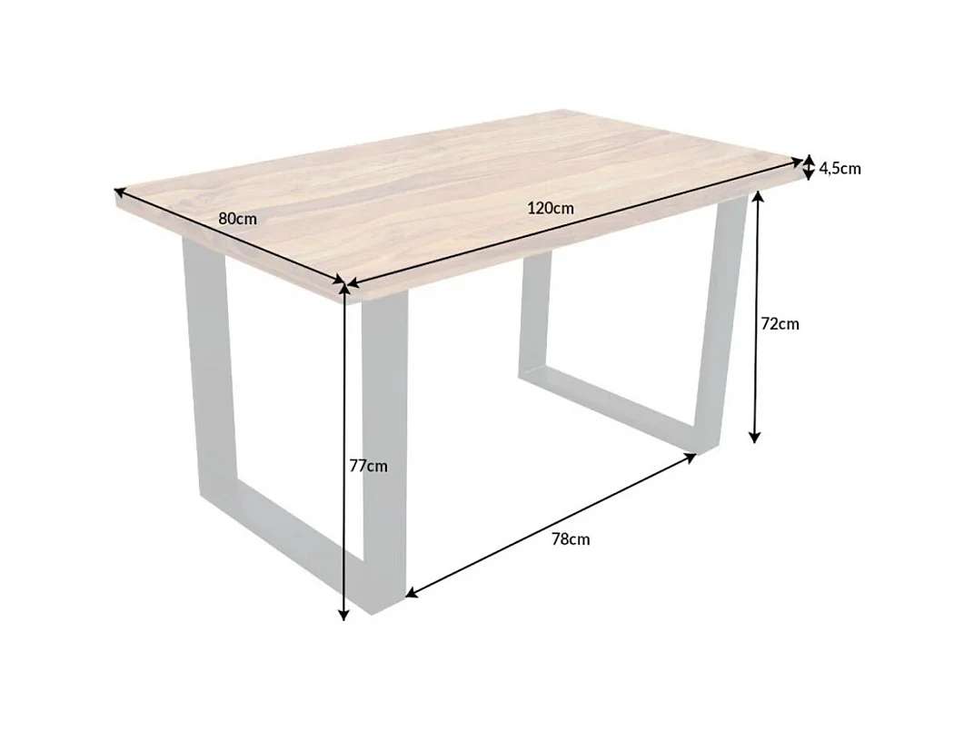 Table de salle à manger LODEN 120 cm – Plateau en bois massif de sheesham verni – Pieds en U en métal noir