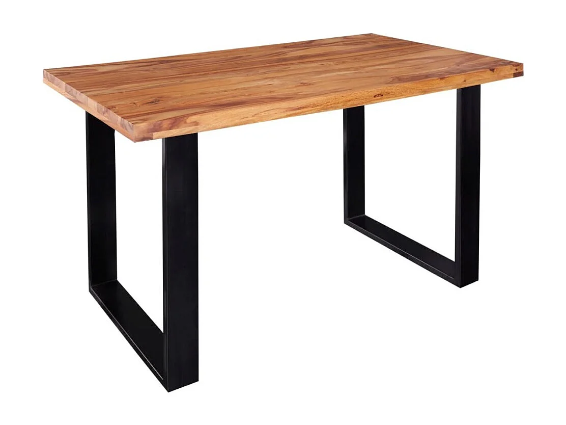 Table de salle à manger LODEN 120 cm – Plateau en bois massif de sheesham verni – Pieds en U en métal noir