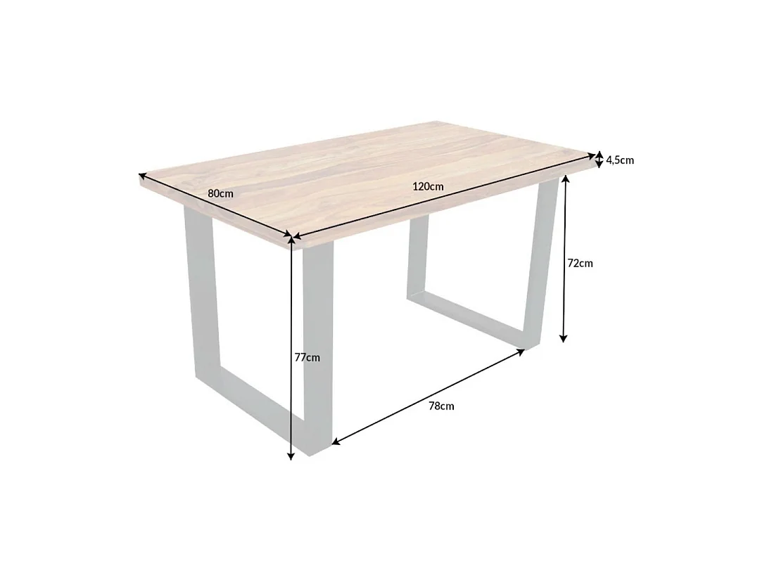 Mesa de comedor LODEN 120 cm   Tablero de madera maciza de sheesham barnizado   Patas en U de metal negro