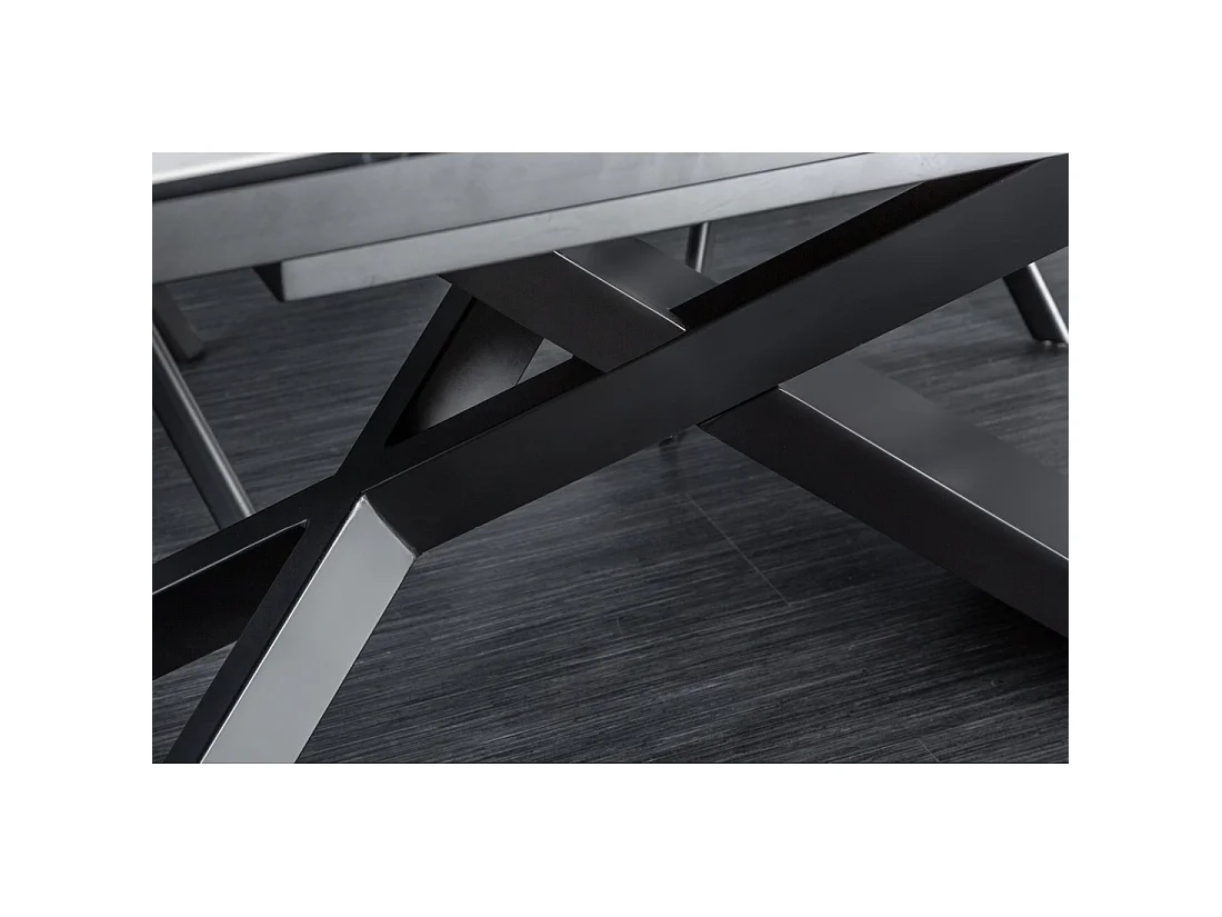 Table STELIX 180–220–260 cm – Piano in ceramica effetto marmo bianco e vetro temperato – Estendibile con gambe in metallo nero