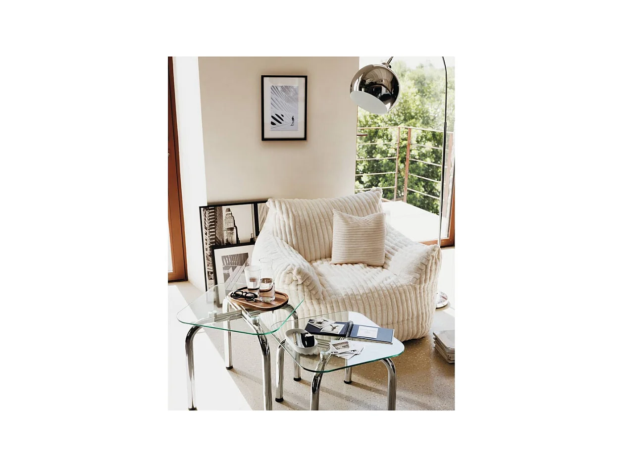 Fauteuil XL velours côtelé blanc Muzi Atmosphera