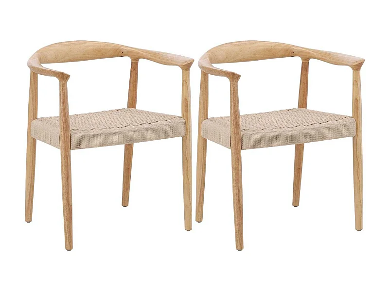 Chaise en hévéa et corde synthétique Lovön (Lot de 2)