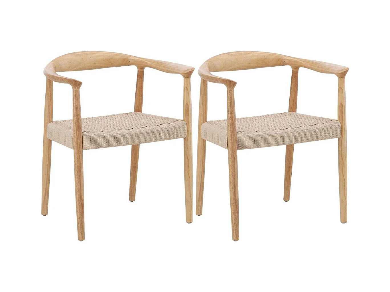 Chaise en hévéa et corde synthétique Lovön (Lot de 2)