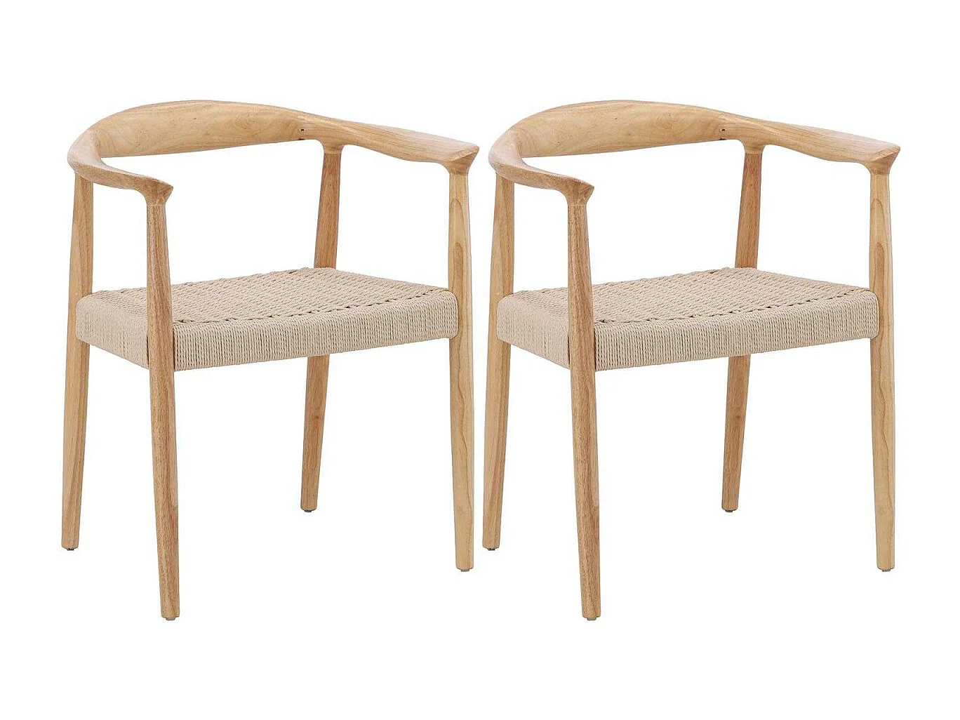 Chaise en hévéa et corde synthétique Lovön (Lot de 2)