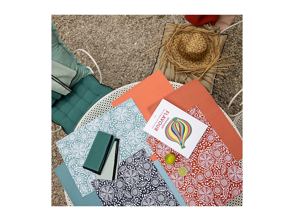 Galette de chaise en coton recyclé Grace (Lot de 6) Paon