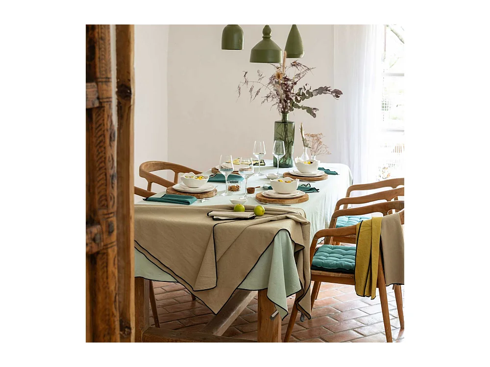 Galette de chaise en coton recyclé Grace (Lot de 6) Paon