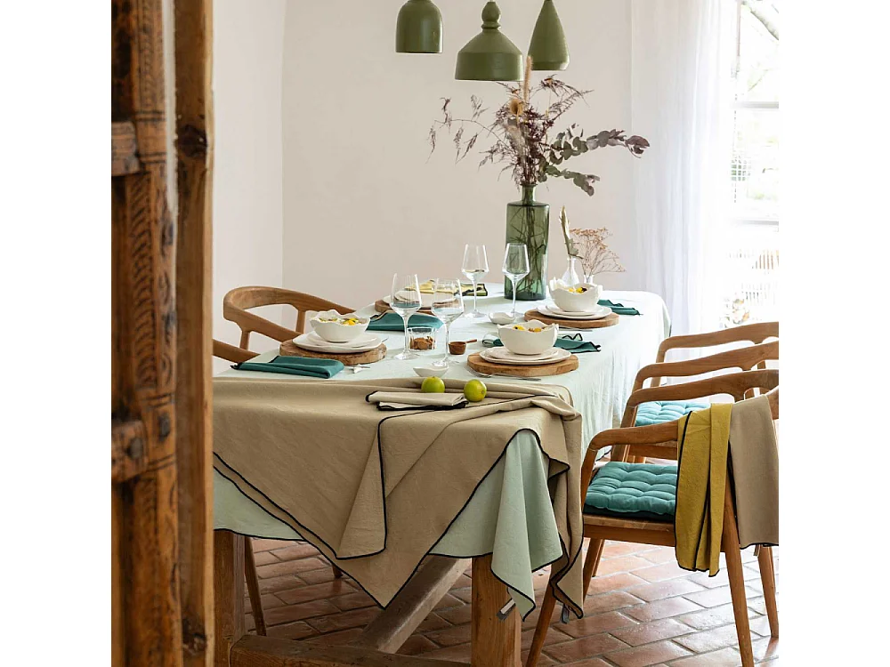 Galette de chaise en coton recyclé Grace (Lot de 6) Paon