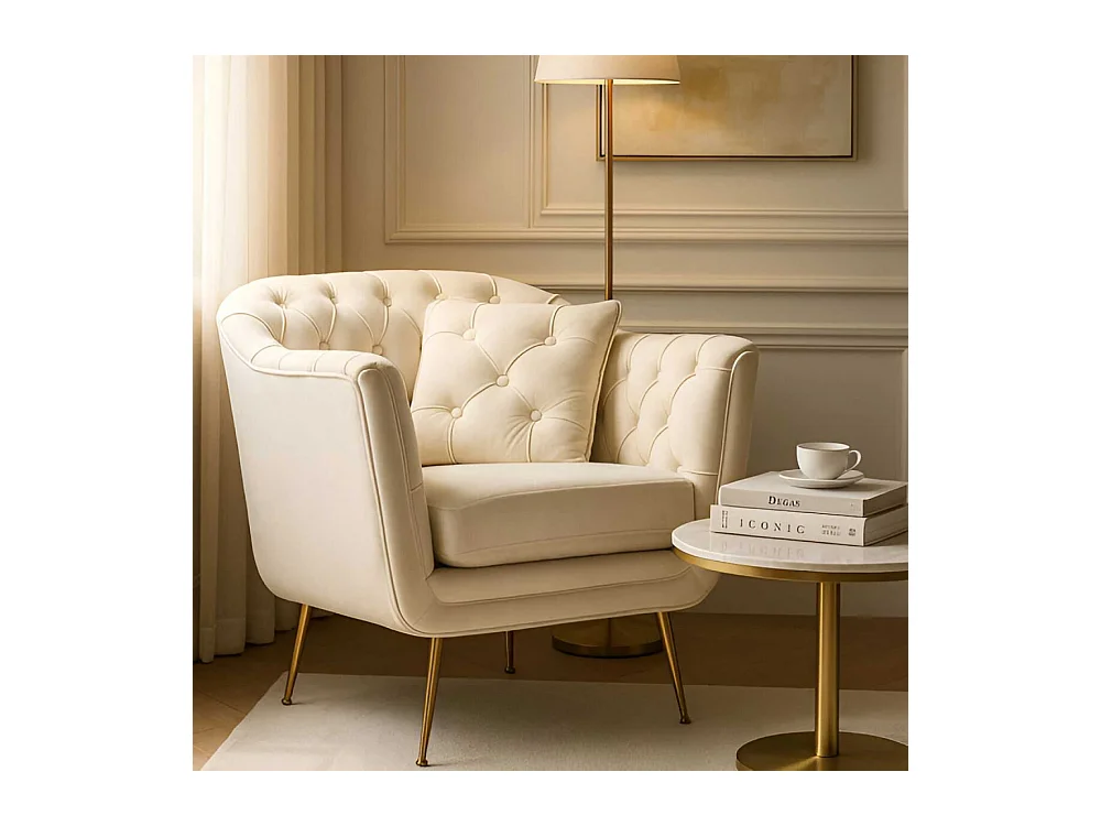 Fauteuil en tissu capitonné Budapest 88 x 83 x 91 cm