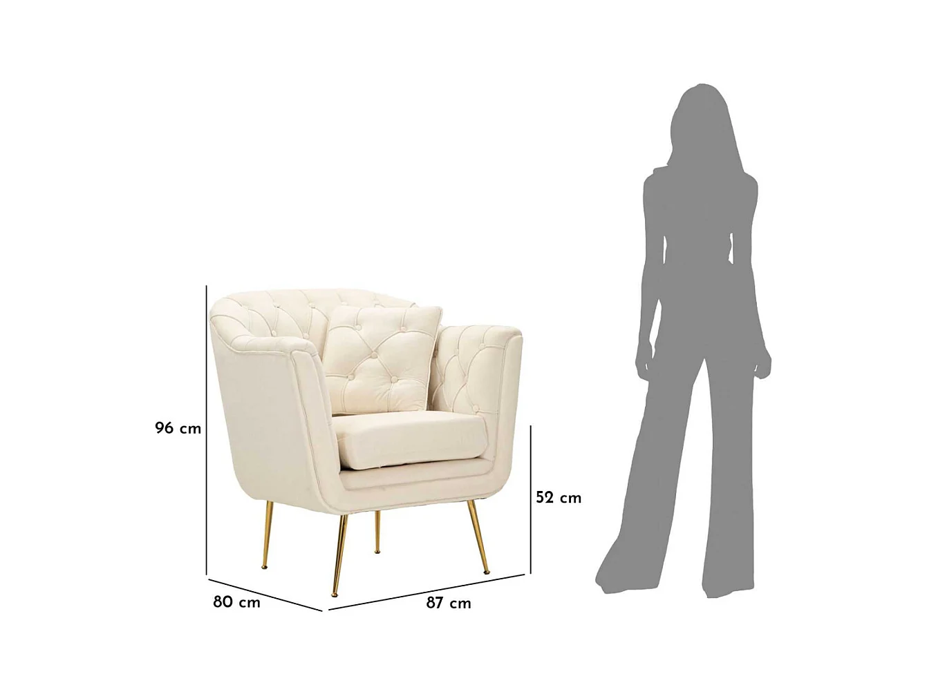 Fauteuil en tissu capitonné Budapest 88 x 83 x 91 cm