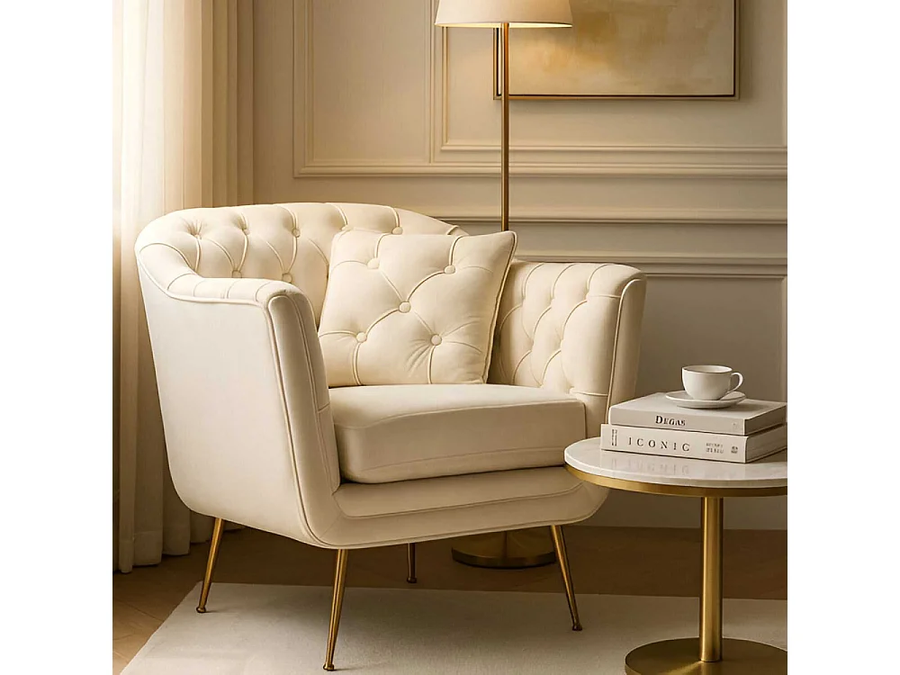 Fauteuil en tissu capitonné Budapest 88 x 83 x 91 cm