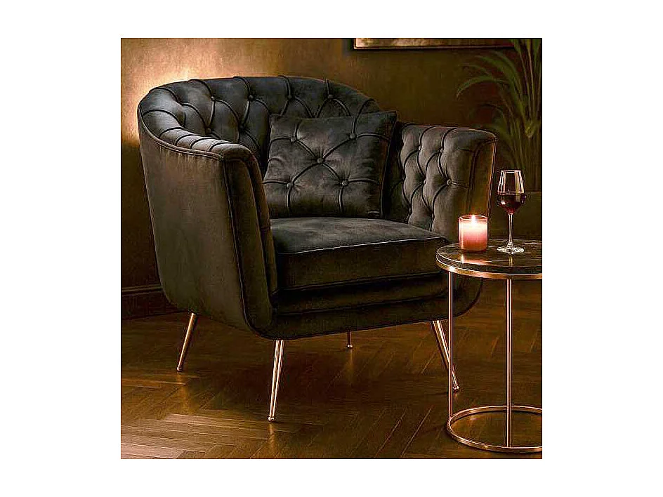 Fauteuil en tissu capitonné Budapest 88 x 83 x 91 cm